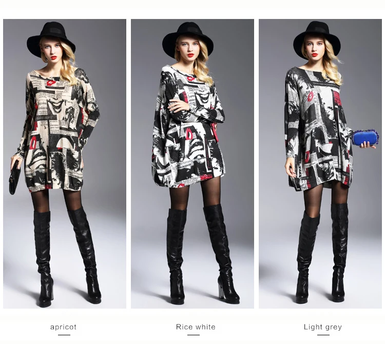 Spring and Autumn European and American fashion new women long-sleeved printing pullover long sweater shirt (1)