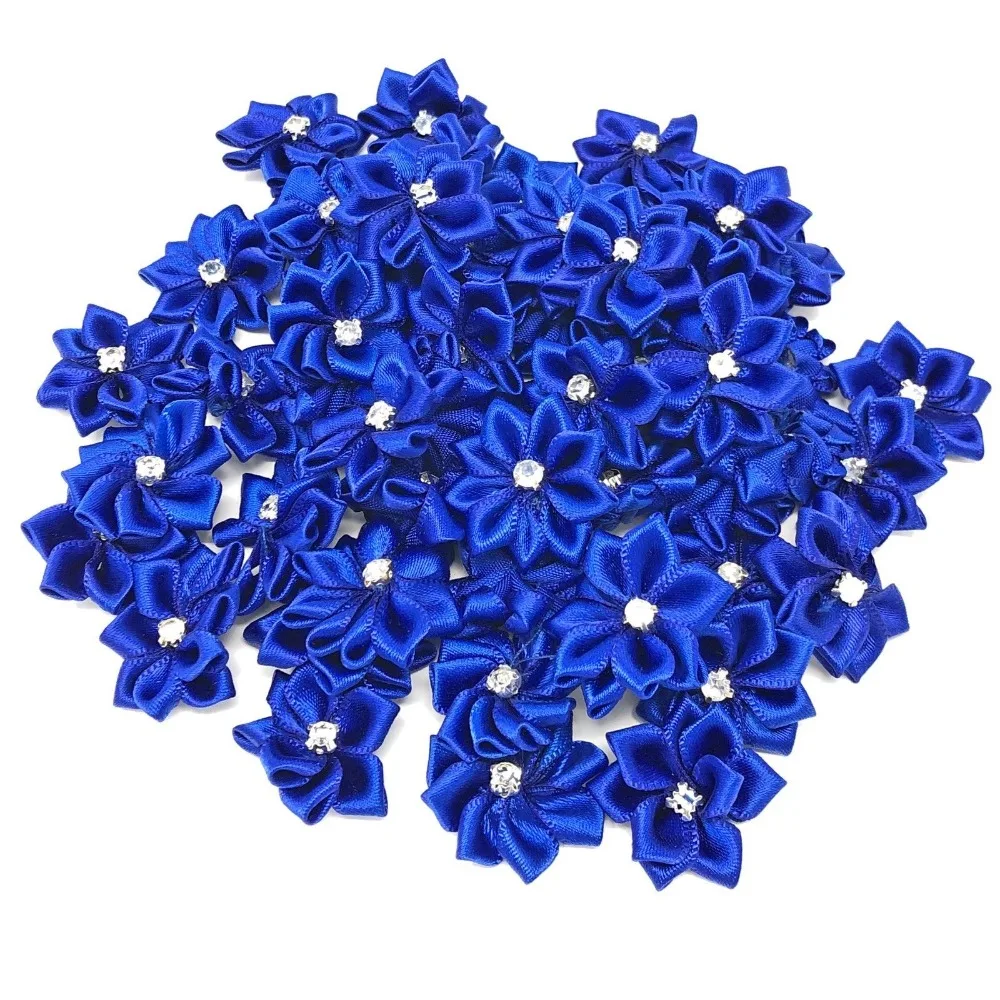 100 шт. Королевский Синий Атлас лента с бриллиантами цветы горный хрусталь Diamante Центр 25 мм искусственный цветок