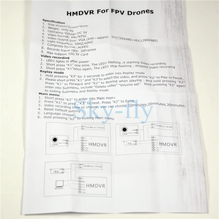 Sky fly HMDVR Mini DVR 30fps Аудио видеорегистратор для FPV гоночного мультикоптера
