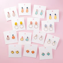 2019 nuevo caramelo dulce con diseño geométrico símil perla Corazón de acrílico gota pendientes para las mujeres Verano de accesorios de la joyería