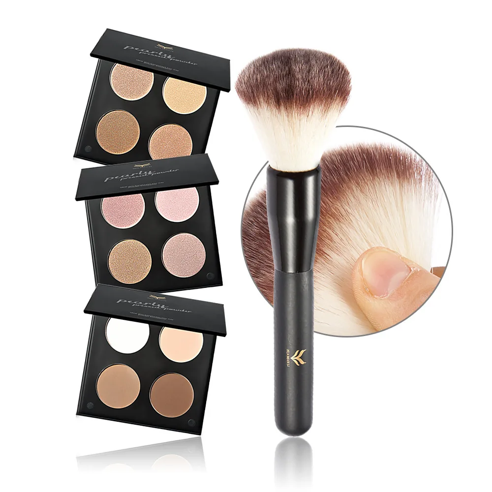 Makeup tool set 4 Color Face Concealer Pressed power matte Eyeshadow Palette +Plastic Handle Flat Angled Brush kit Make up Set | Красота и