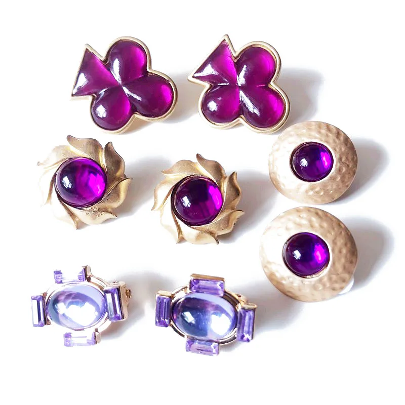 

Free Shipping Purple Styles Flower Geometric Resin Alloy Sweet Clip Earring