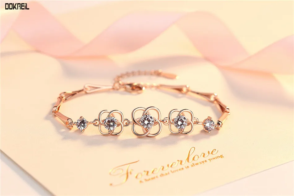 

Dokreil Hollow Four Leaf Flower Bracelet Girl's Crystal Wristband for Women