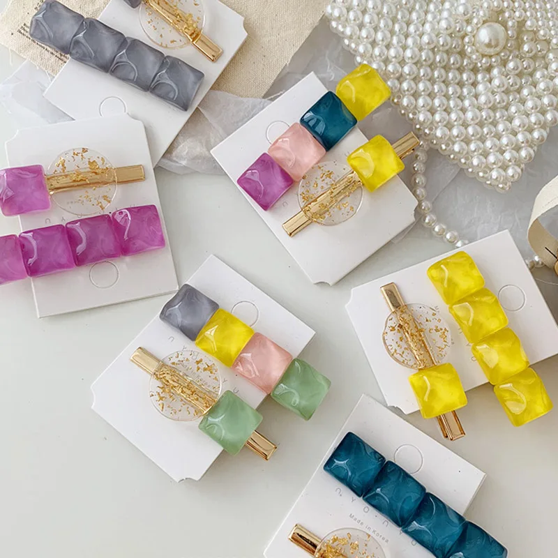 

New Geometric Round Tin Foil Sequins Shiny Wave Square Colorful Resin Acrylic Hair Clips For Women Hair Accessories Barrettes