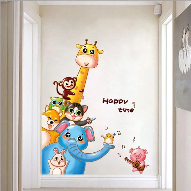 

Cartoon Elephant pig Animal Wall Stickers for Kids room Home Decor Art Decals Wallpaper decorations nursery sticker 60x90cm
