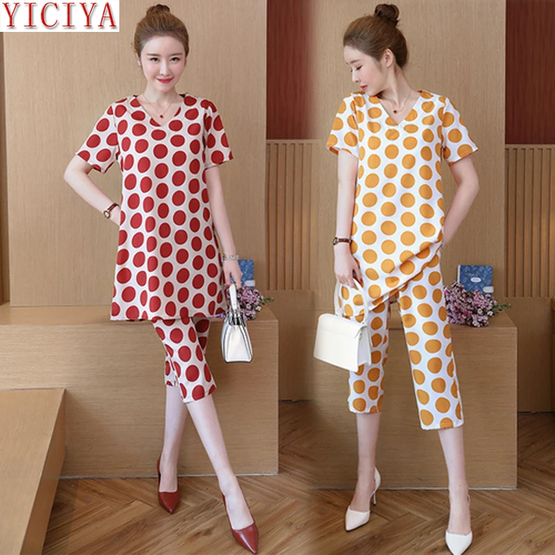 

Red Plus Size Large 2 Piece Polka Dot Set Women Top and Pants Suits Xxxl 4xl 5xl Co-ord Set Outfit Tracksuit 2019 Summer Clothes