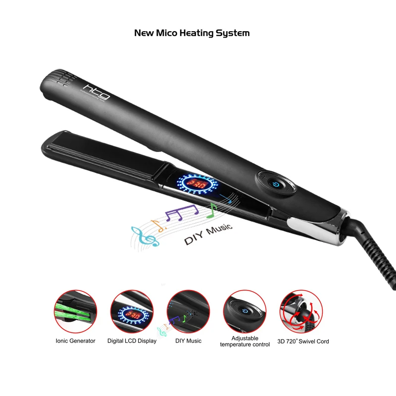 

HTG 4 MCH Hot Hair straightener iron Flat Professional Fast Hair Straightening +Ionic lcd display DIY Music hair iron HT095 5184