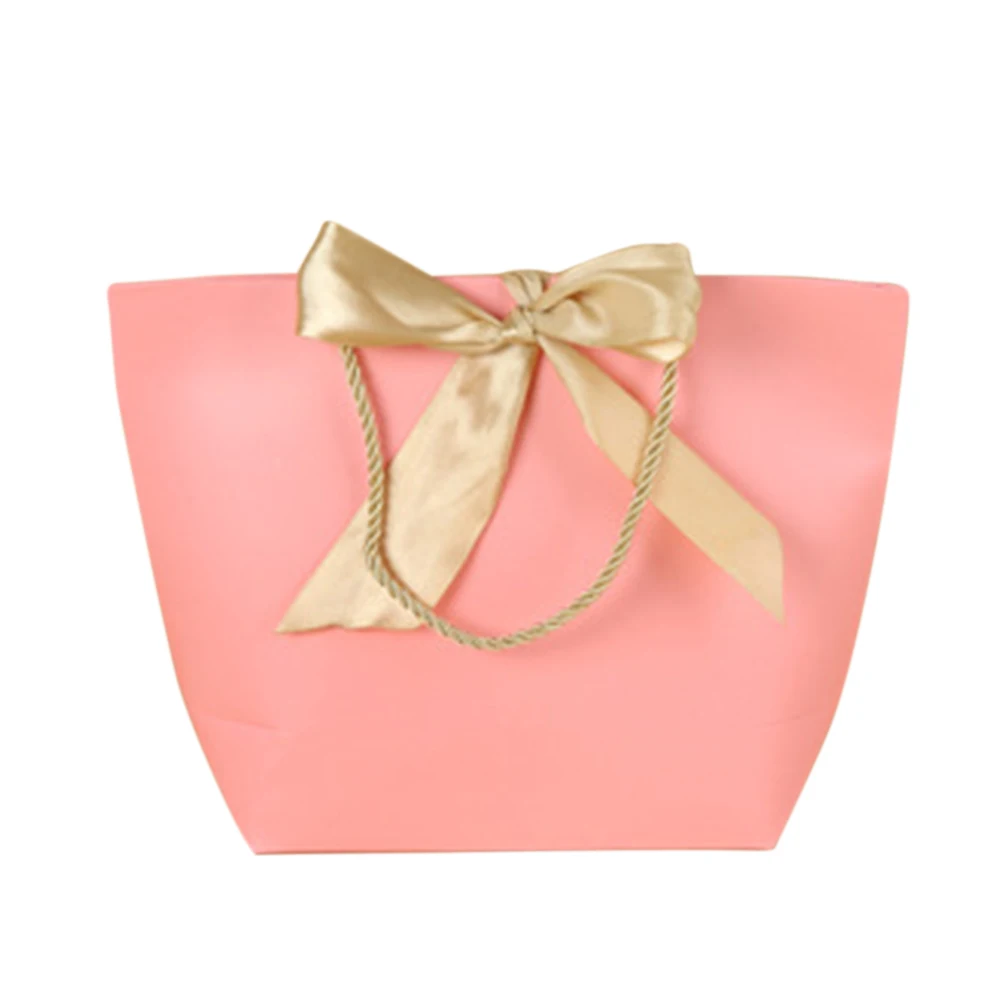 5 шт./упак. пользу с бантом из ленты, Подарочная сумка вторичной переработки DIY Бумага сумки для одежды Одежда для свадьбы, дня рождения с ручками праздничный Декор - Цвет: Розовый