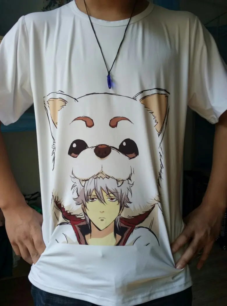 Anime GINTAMA Sakata Gintoki Cos Cosplay Costume T-shirt Round Collar Cotton