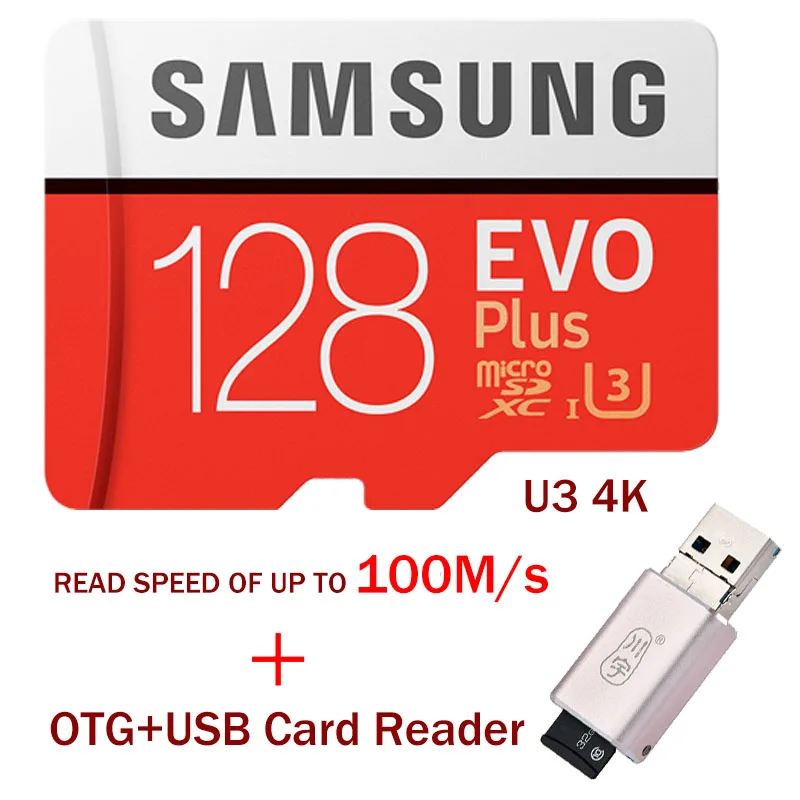 Карта памяти samsung EVO PLUS Micro sd 32 Гб 64 Гб 128 ГБ 256 ГБ UHS-I 100 м/с класс 10 U3 TF карта SDHC SDXC с кардридером - Емкость: R-128GB-C326