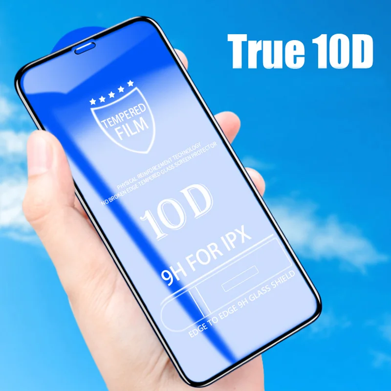 10D защитное закаленное стекло для iPhone 7 8 6 plus полное покрытие Защита экрана X XR XS Max