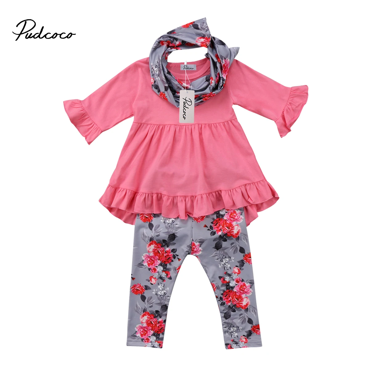 USA 3Pcs Flower Toddler Kids Baby Girl Outfit Clothes Blouse Top Dress+Leggings