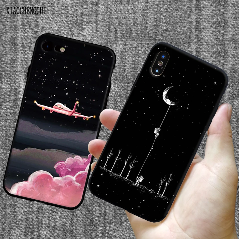 Матовый чехол для iPhone 7 6s 8 Plus XS MAX XR Мягкий силиконовый Звездная ночь SE 5S 5 X чехлы