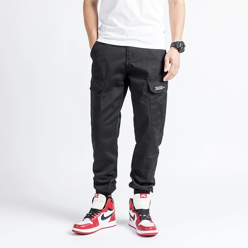 

Dirweimon 2019 Hip Hop Joggers Men Black Harem Pants Multi-pocket Ribbons Man Sweatpants Streetwear Casual Mens Pants