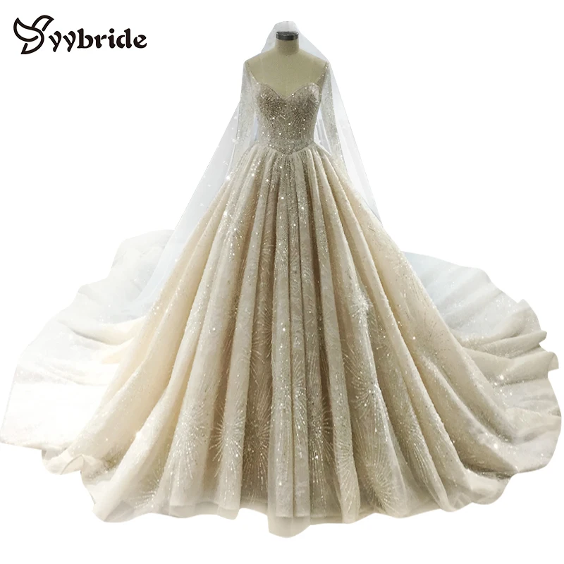 

YYbride New Desgin Luxury beads Crystals Wedding Gown Sweetheart Off the Shoulder Princess Cathedral/Royal Train Wedding Dresses