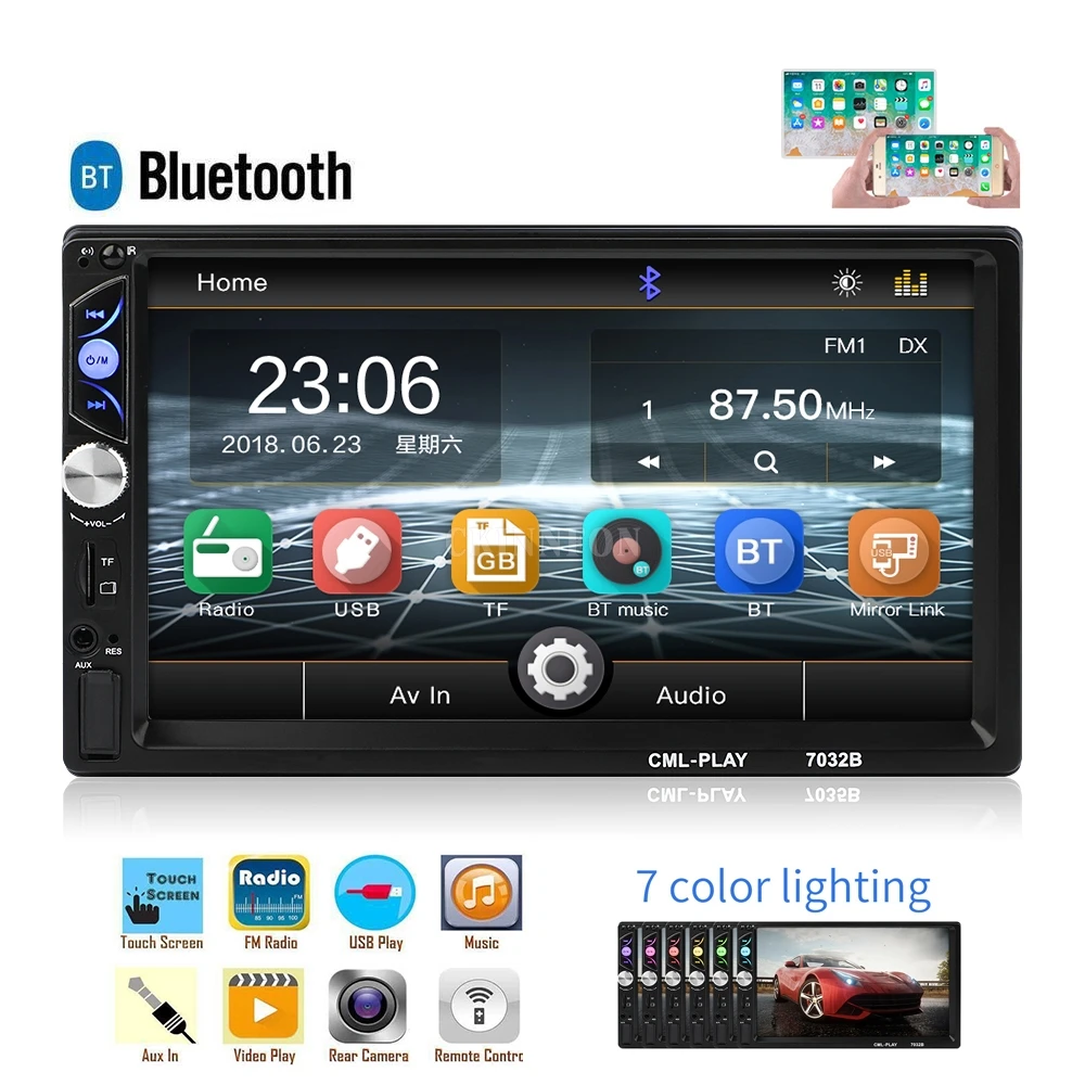 

DHL 5PCS 2Din Car Radio 7" Multimedia Player 7032B Autoradio Bluetooth Mirrorlink Stereo MP5/FM/SD/USB Auto Audio Support Camera