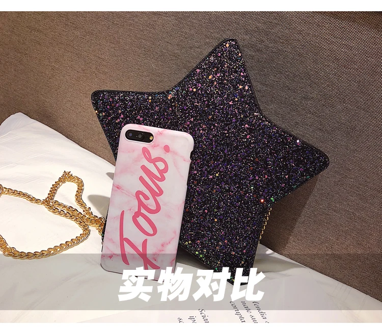 Sequins Stars Style Pu Leather Fashion Casual Ladies Chain Purse Shoulder Bag Tote Crossbody Mini Bag Female Bolsa Handbag Flap