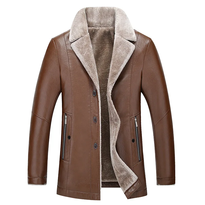 

2019 Winter New Casual Single Breasted Leather Men Coat