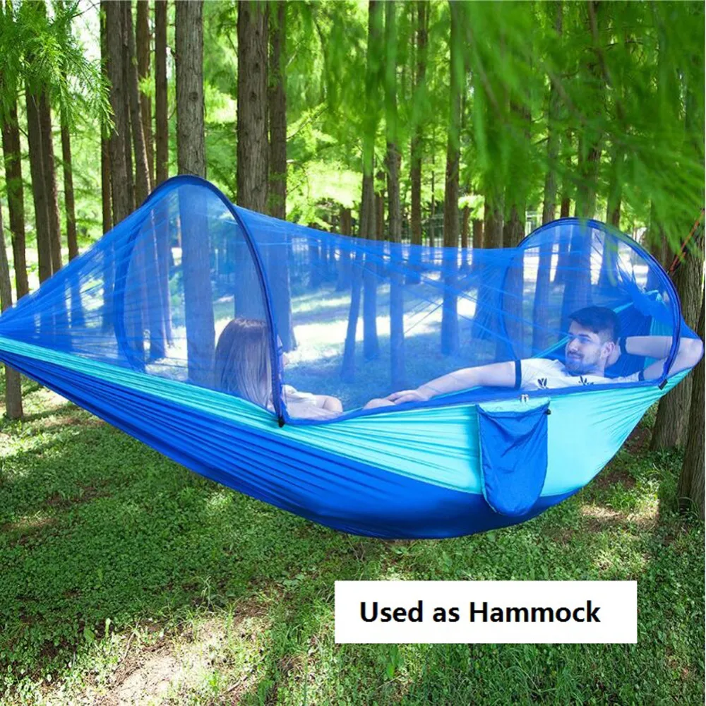 Portable Camping Hammock Outdoor Mosquito Net Parachute Hammock Night Camp Hanging Bed High Strength Sleeping Swing 250x120cm