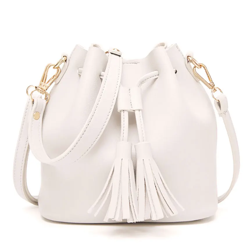 JIARUO, винтажная модная Маленькая женская кожаная сумка-мешок, сумка с кисточкой, сумка на плечо, сумка-мессенджер, сумки через плечо, кошельки - Цвет: white