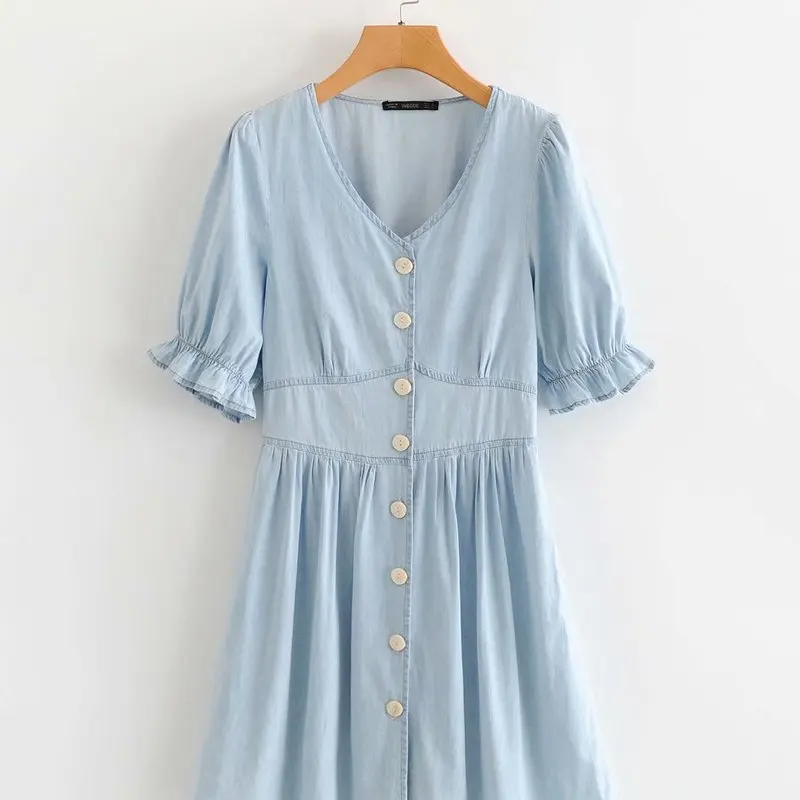 

European and American fashion windy day silk denim dress HY60-8676