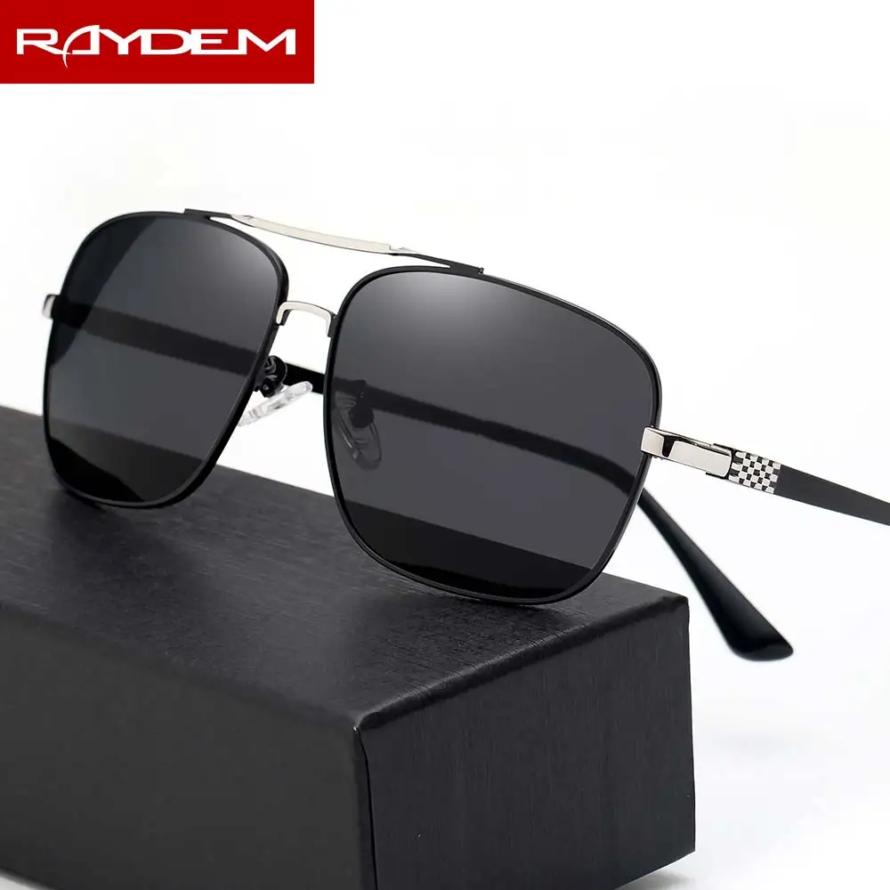 

RAYDEM Brand Stainless Steel Men's Rectangle Sun Glasses Polarized Oculos Male Eyewear Accessories Sunglasses For Men 80309