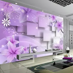 Фотообои на заказ самоклеющиеся обои домашний декор фиолетовый цветок 3D Современная Гостиная ТВ фон настенное украшение панно