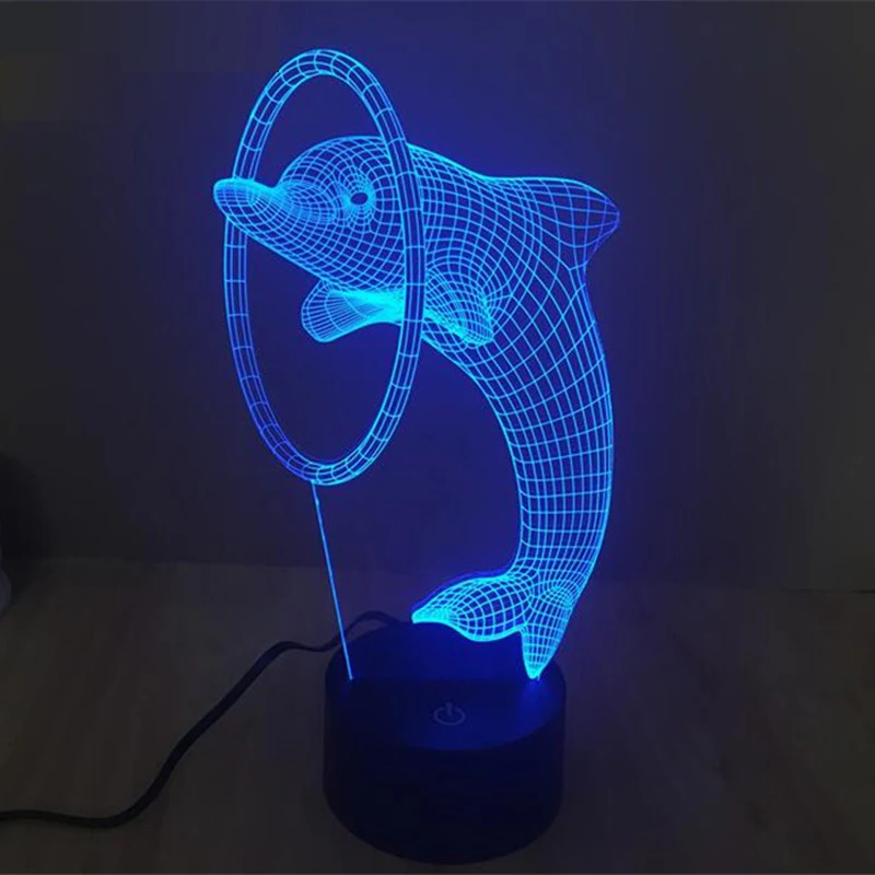 Creative LED Flashing Night Light 3D Dophin Arcylic Visual Lamp Home
