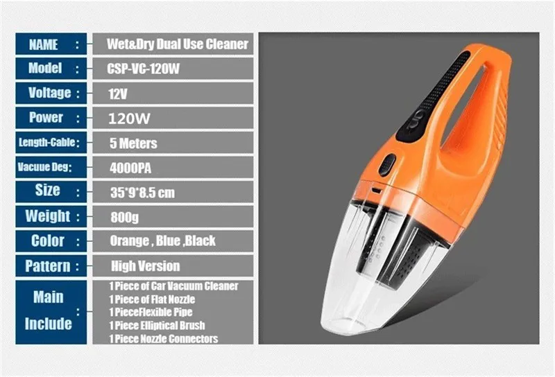 Горячий портативный автомобильный пылесос 120 Вт 12 в ручной Мини супер всасывающий влажный и сухой двойной использовать пылесос для автомобиля 3 цвета