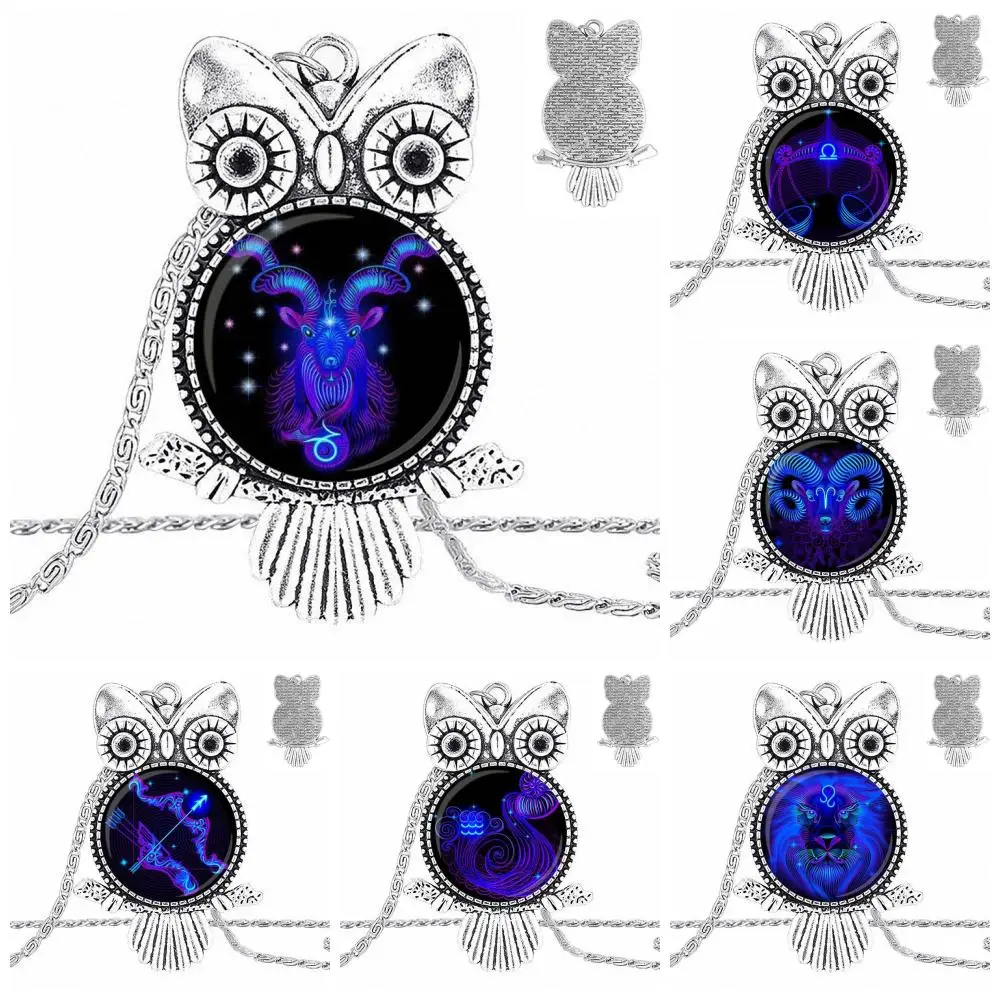 EJ Glaze For Girls Statement Maxi 12 Constellation Leo Virgo Glass Cabochon Pendant Necklace Owl Fashion | Украшения и аксессуары