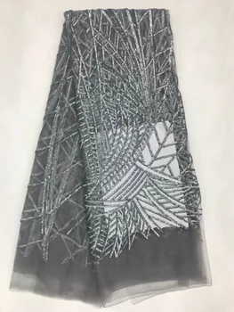 

Hot Sale french lace 5yards/lot cheap african grey color lace fabric high quality african tulle Sequins lace fabric