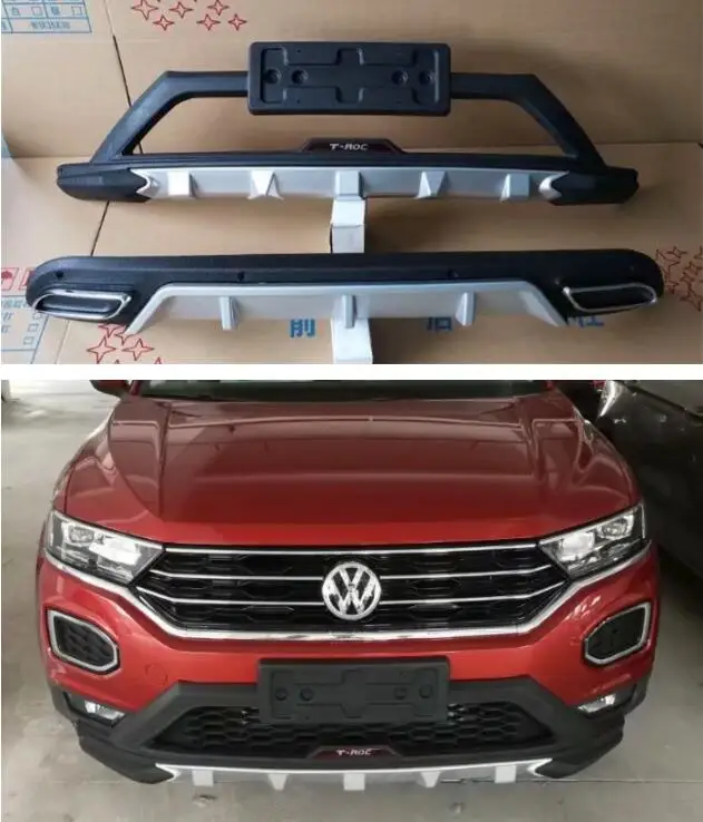 

ABS 2PCS Front + Rear Bumper Diffuser Protector Guard Skid Plate For 18 Volkswagen VW T-ROC TROC 2018 2019 (3Colour)