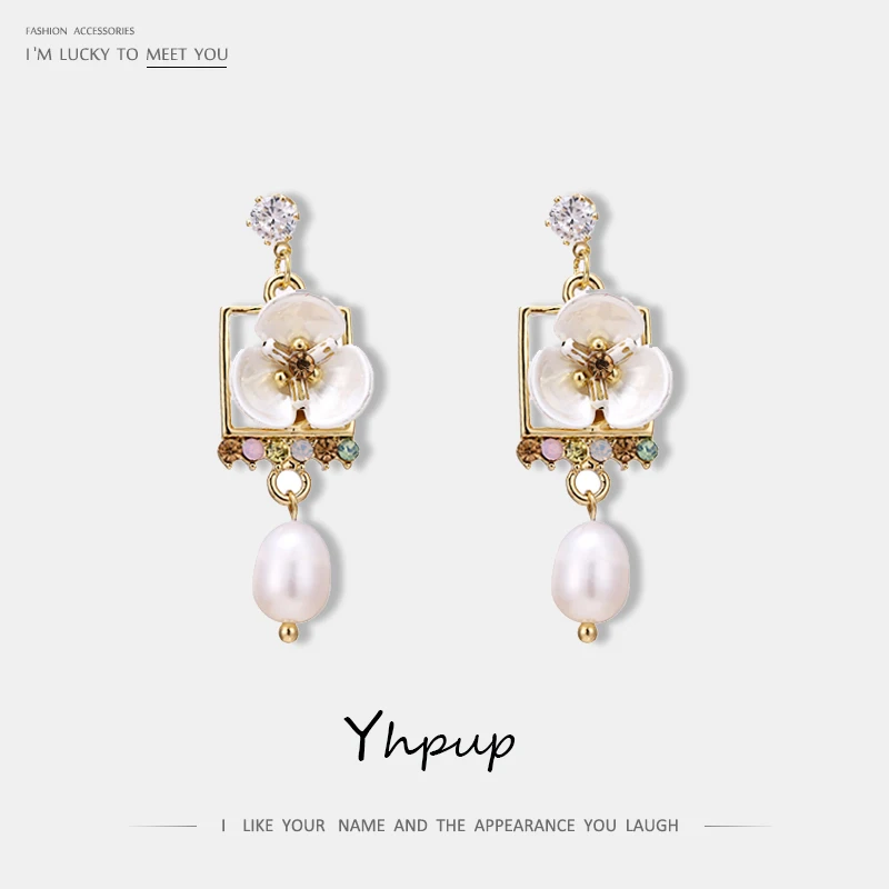 

Yhpup Trendy Sweet Romantic Flower Natural Pearls Dangle Earrings Bride Jewelry Copper S925 Exquisite Elegant Female Party 2019