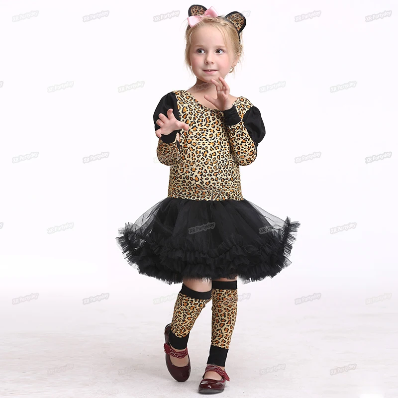 

Holiday Funny Leopard Costume Children Girl Cat Tail Cospaly Party Dress Up Tutu Suit Halloween Kids Christmas S-XL