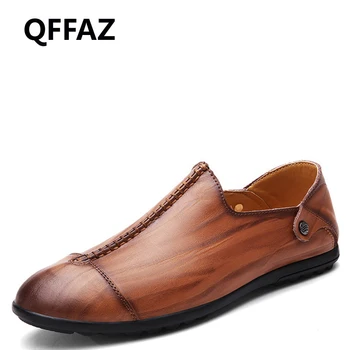 

QFFAZ New Flats Summer Leather Men Loafers Casual Brand Men Casual Shoes Fashion Breathable Driving Shoes For Men