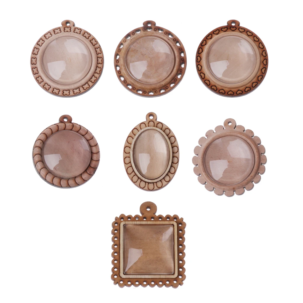 Wood Round Frame Blank Bezel Pendant Trays Round Cabochon Setting