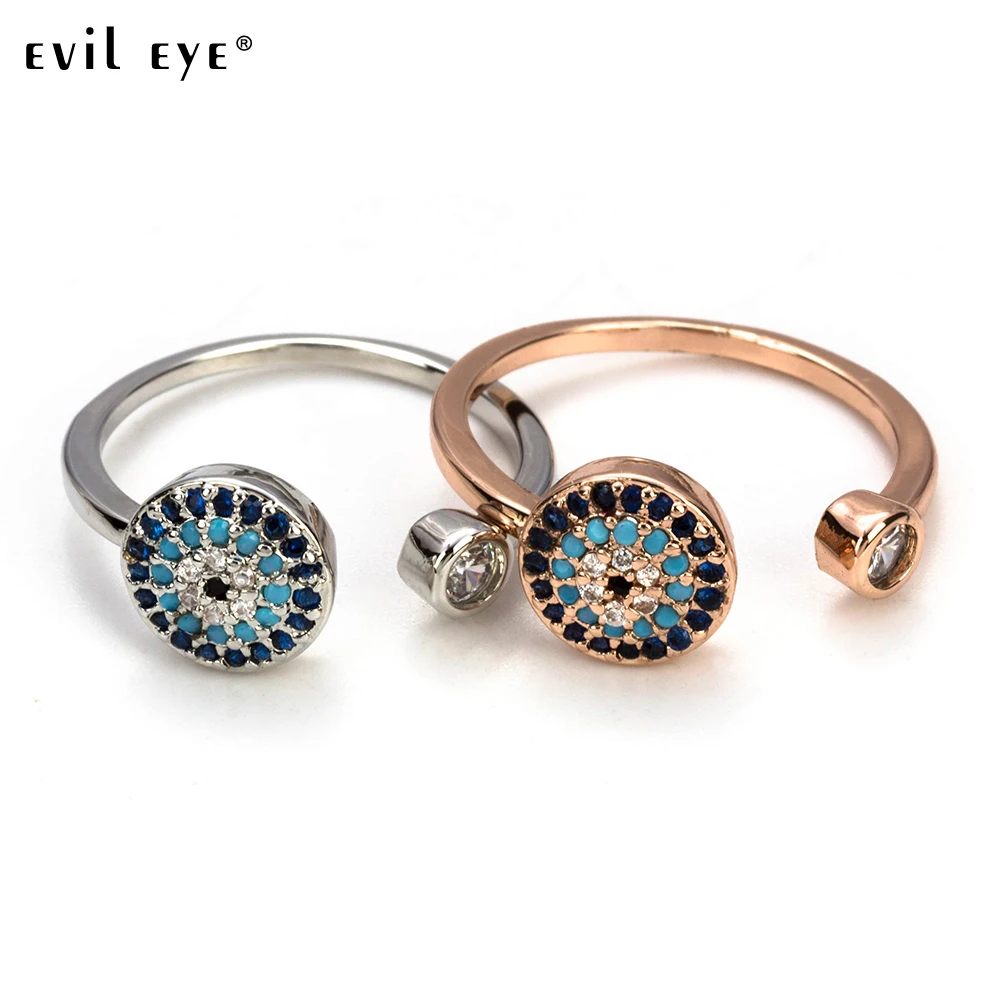 Evil Eye Copper Open Adjustable Rings Micro Pave Cubic Zircon Ring For Women Ring Lucky Eye Jewelry Adjustable Ey5369
