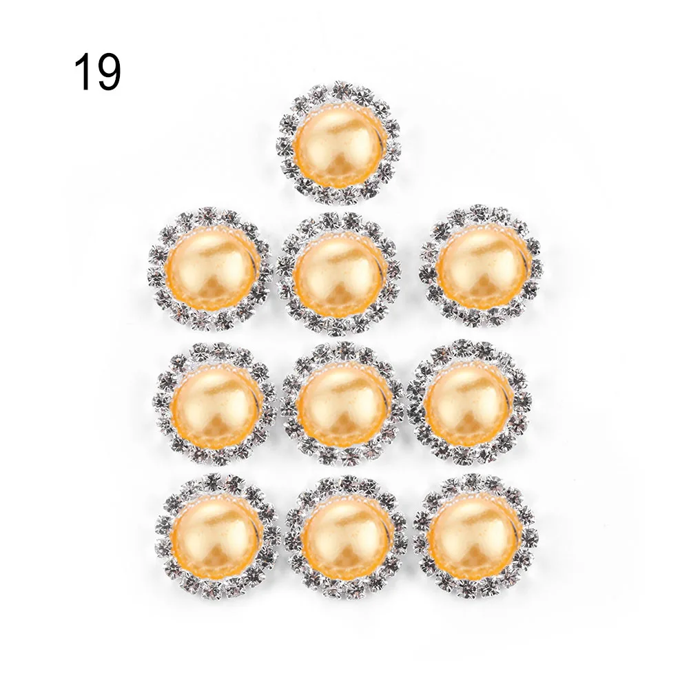 Популярные, 10 шт./лот, 15 мм, жемчужные, свадебные, бриллиантовые ювелирные пуговицы, розетки, стразы, пуговицы, красивые, сделай сам, аксессуары для волос, декоративные - Цвет: 19