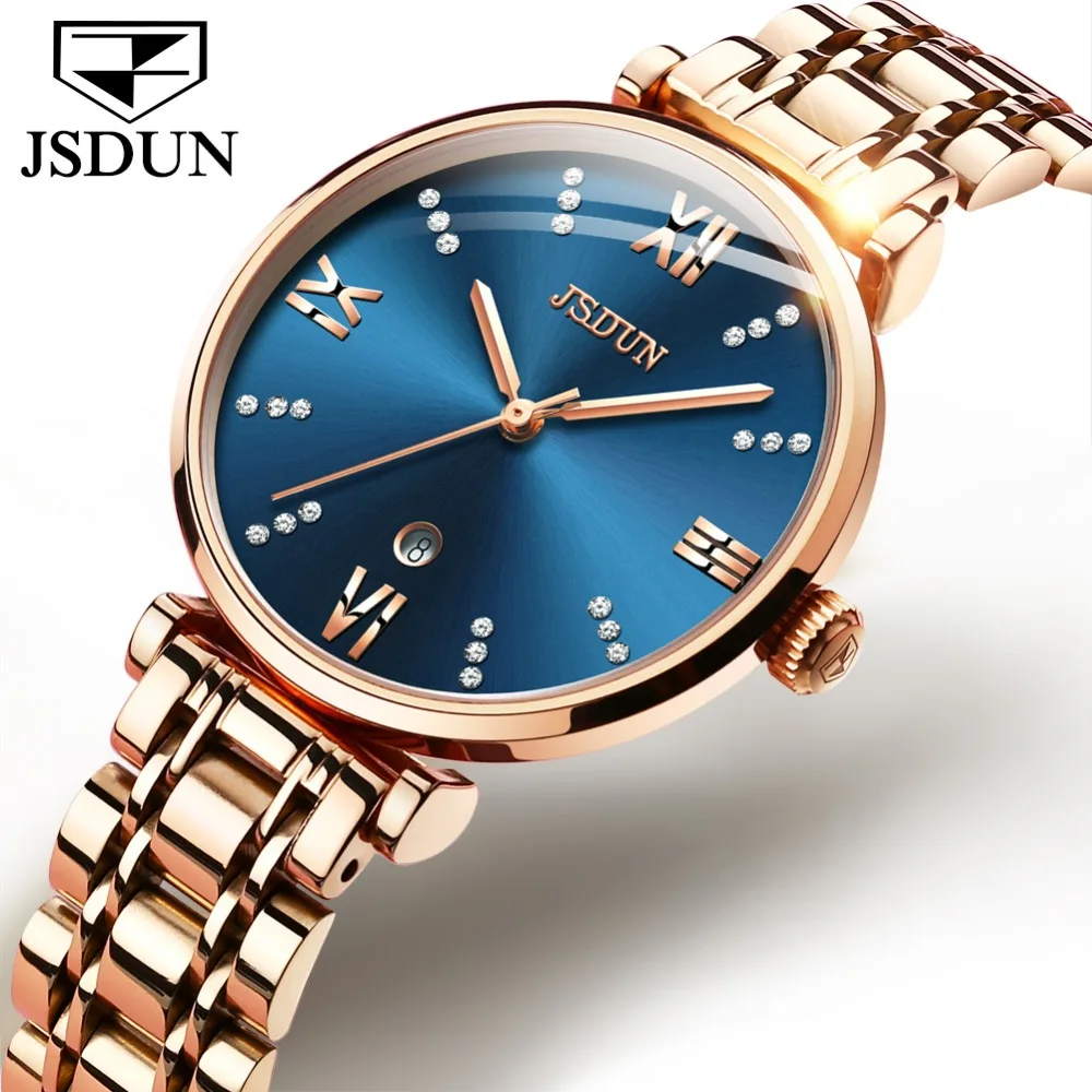 Reloj Mujer JSDUN Swiss Quartz Watches For Women Rose Gold Stainless