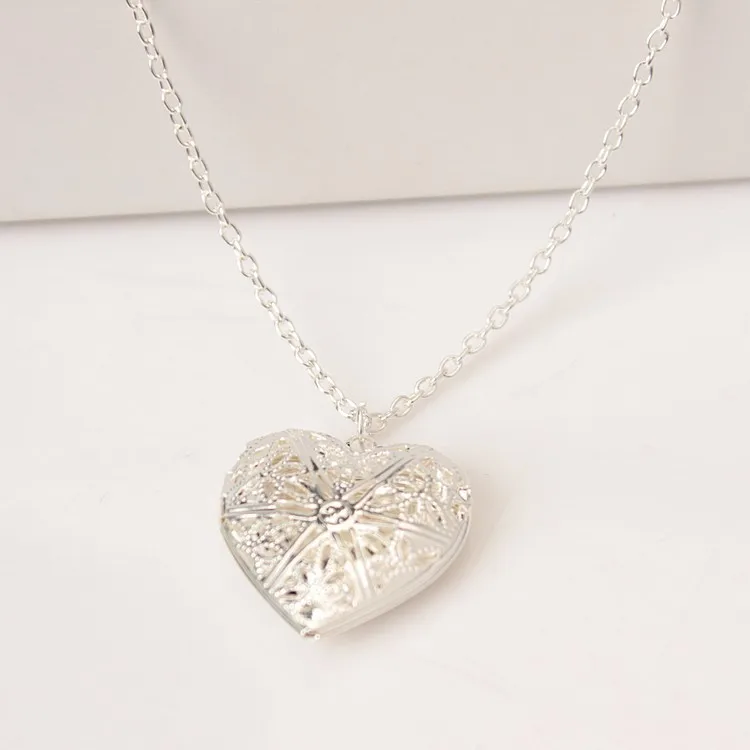 Креативный медальон в форме сердца фото секретный медальон ожерелье сплав золото серебро подвески для друзей и пар подарки ювелирные изделия - Окраска металла: Silver