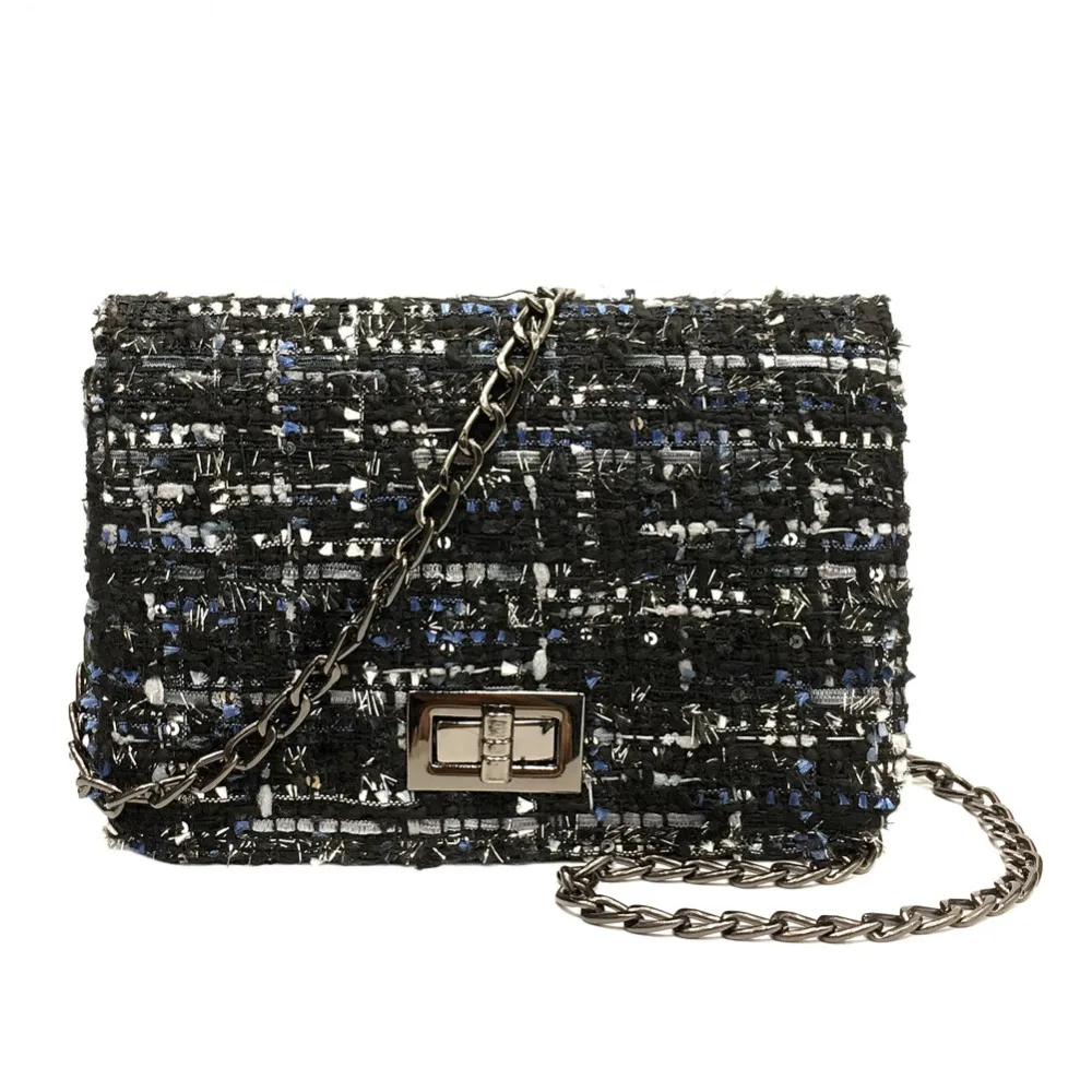 

Fashion Women Design Chain Detail Cross Body Bag Ladies Shoulder Bag bolsa franja Luxury Evening Bags Woolen Cutch Bags