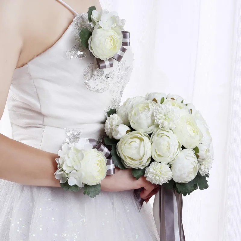 2171 15 De Réductionromantique Blanc Rose Mariage Bouquets Ruban Gris 2525 Cm Parfum Mariée Fleurs Mariage Fête Cadeaux En Stock 2018