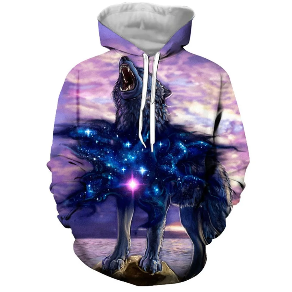 

YX GIRL 3D Print Nebula Wolf Mens Hoodies Sweatshirt With Hat Pocket Men Autumn Spring Tracksuit Pullover Dropshipping