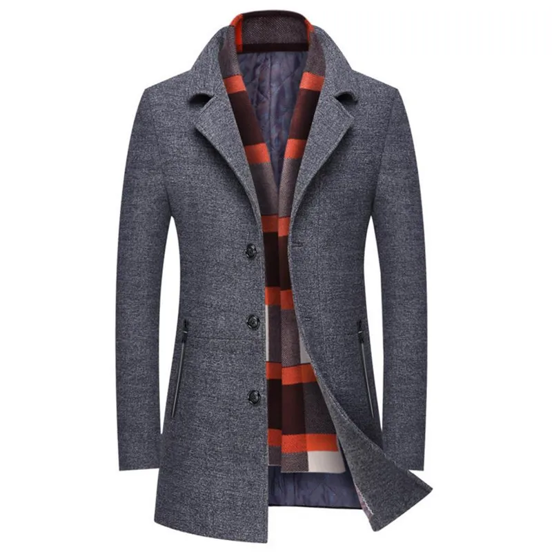 Горячая осень и зима Мужская куртка деловые повседневные теплые мужские шерстяное пальто тонкий ветровка длинное пальто