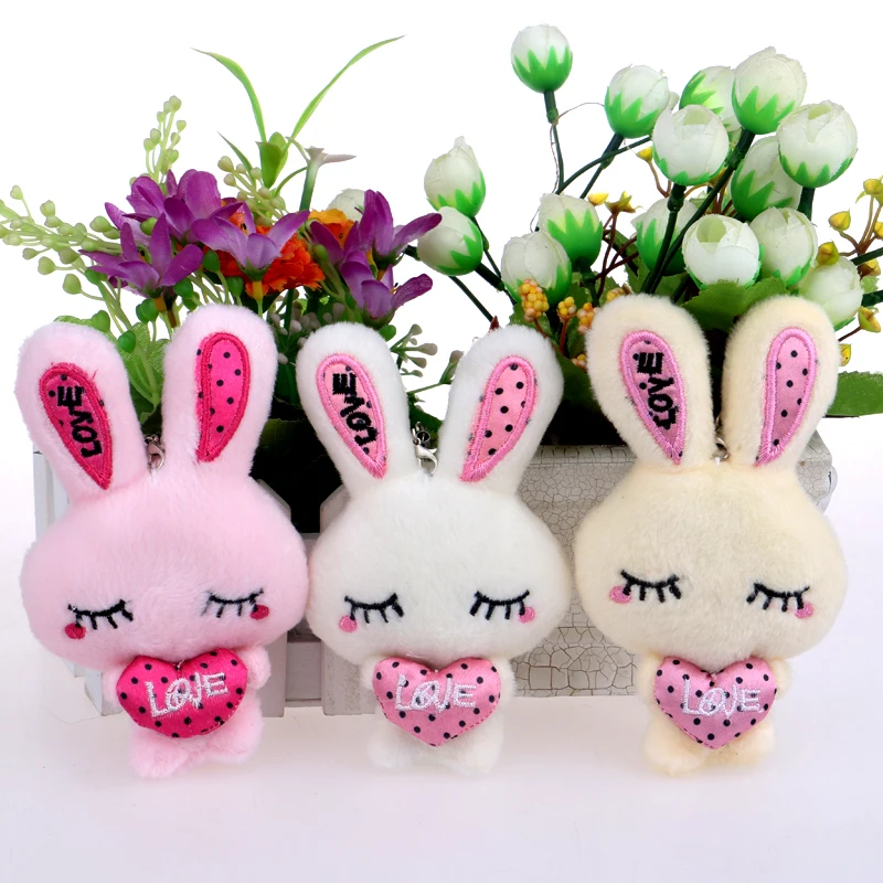 

Cute Baby Girls Mini Rabbit Plush Toys Handmade Mixed Color Key Chain Pendant Home Wedding Decoration Heart Toys