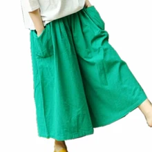

Wide Leg Pants Women Cotton Linen Big Pockets Wide Leg Pants Trousers Elastic Waist Ankle Length Skirt Pants
