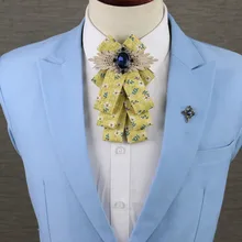 Британский Для мужчин multi Слои стилист Свадебные Бизнес галстук Галстуки Жених бабочка ручной работы Костюмы Украшенные стразами бантом Галстуки