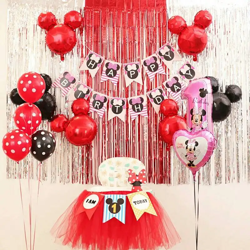 Красный черный Микки Минни Маус фольгированные шары на день рождения буквы i'm one баннер надувной воздушный латексный globos день рождения занавес