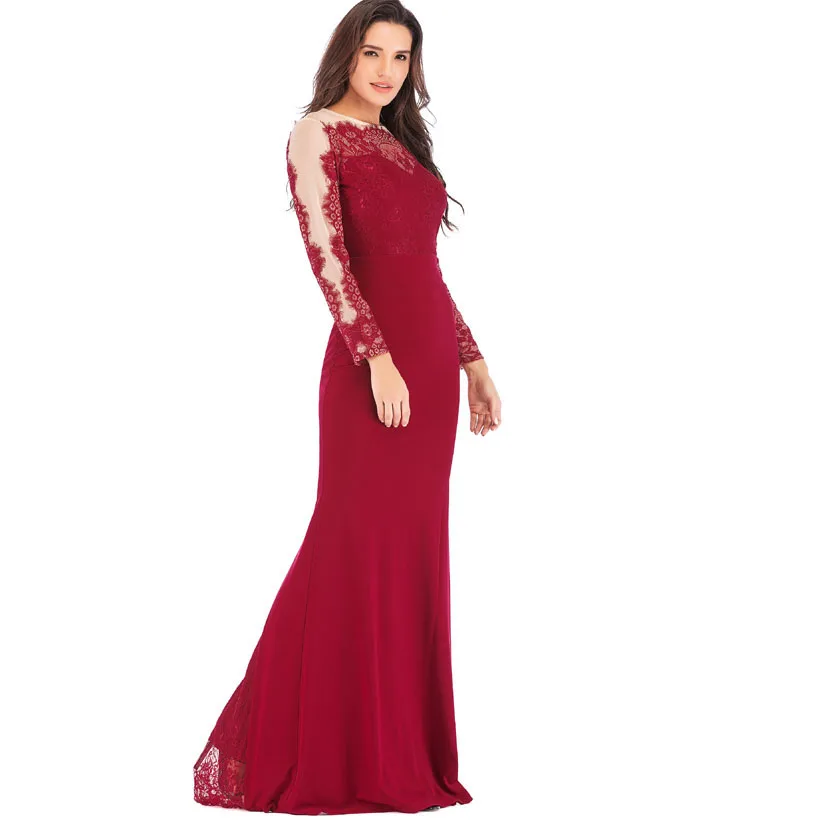 IDress High Quality Lace Embroidery Evening Dress Long Sleeve Charming Robe Longue Femme Long Dress for Wedding Party for Woman (8)