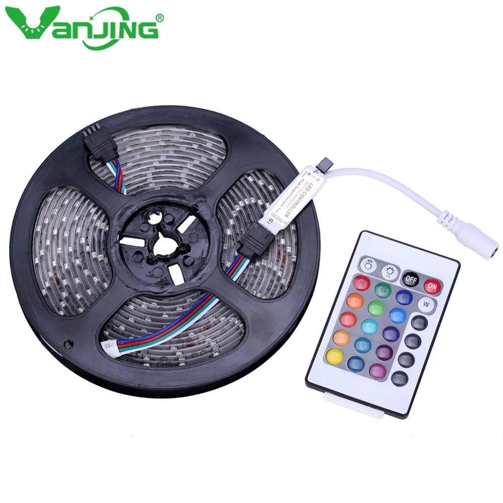 

Waterproof 3528 RGB LED Strip 300Led 5M SMD+ 24key Mini IR Remote Controller DC 12V Changeable Strip Light Free Shipping